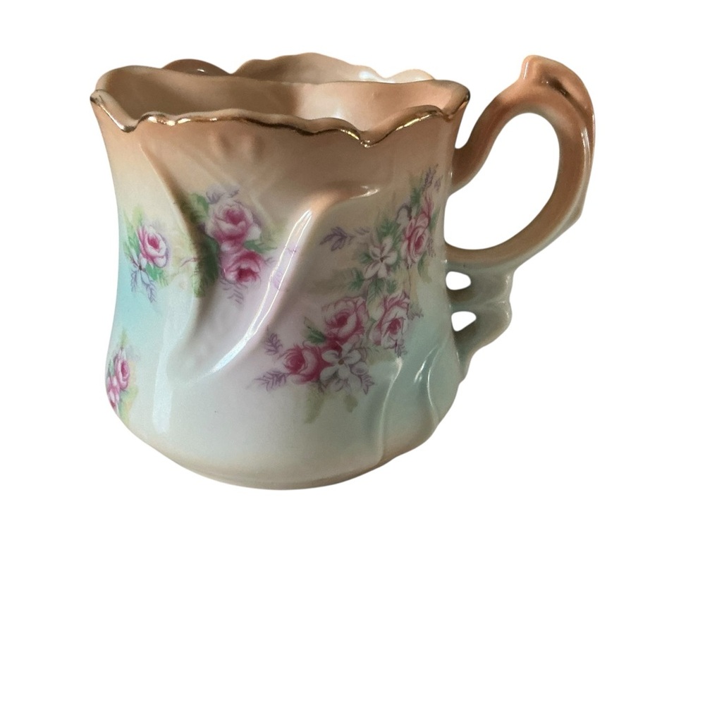 Antique BRADENBURG German porcelain shaving mustache mug floral roses motif